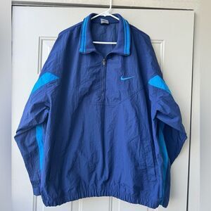 Vtg 90s Nike Windbreaker Jacket Blue Mock Neck Zip Nylon Embroidered Logo Sz XL